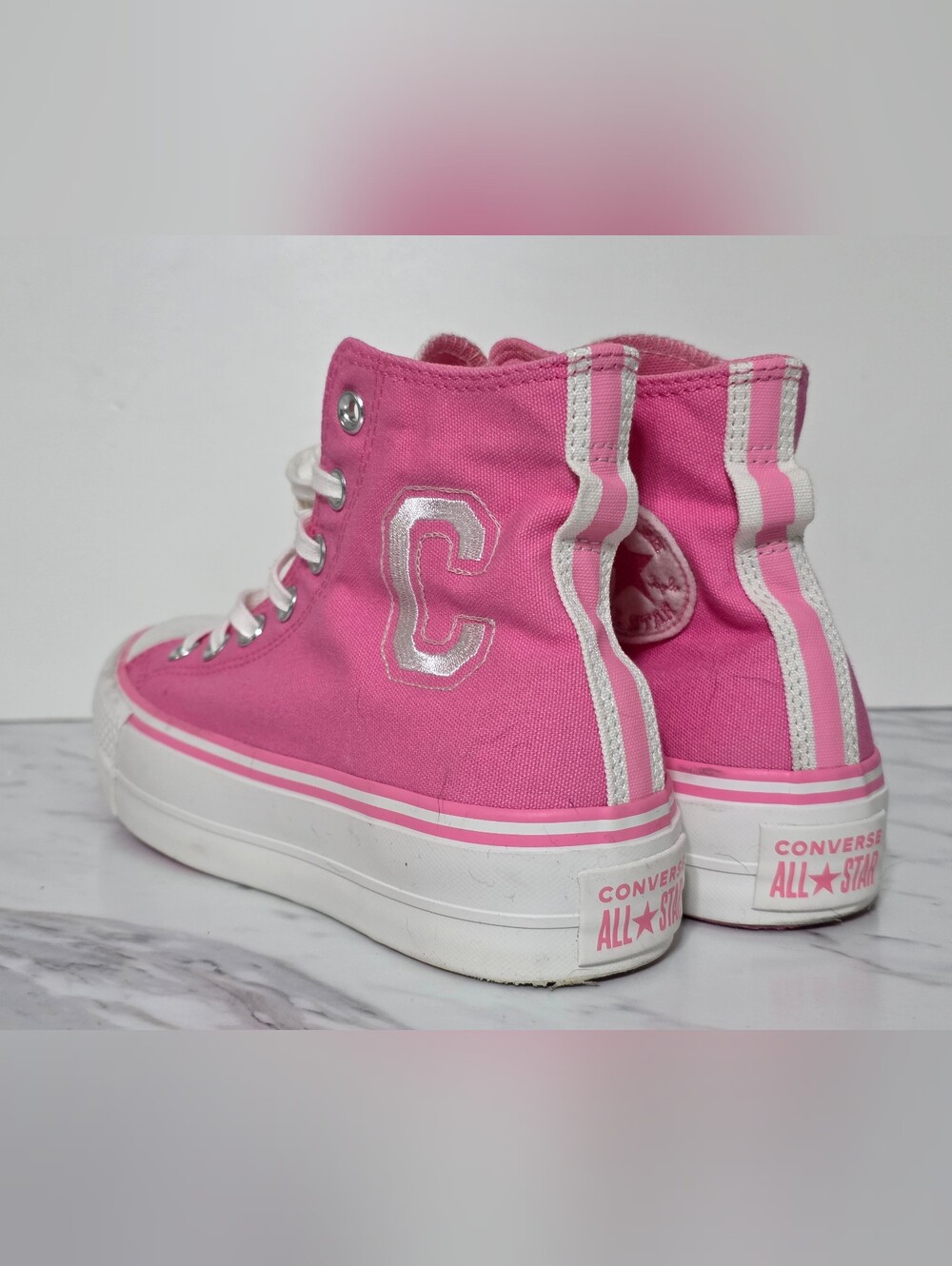 Converse Pink High-Top Kids Canvas Sneaker with White Sole - Picture 5 of 9